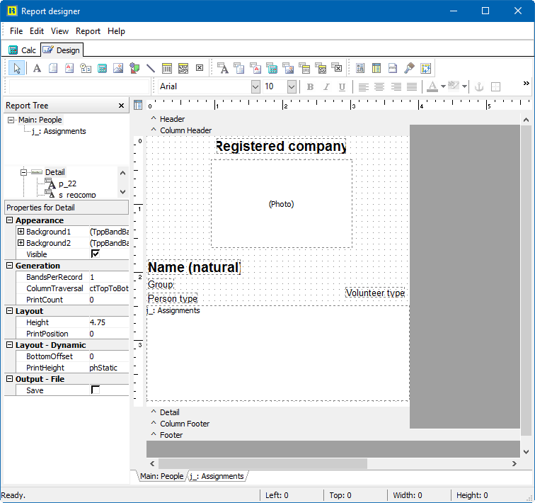 Report designer configured for printing a credential