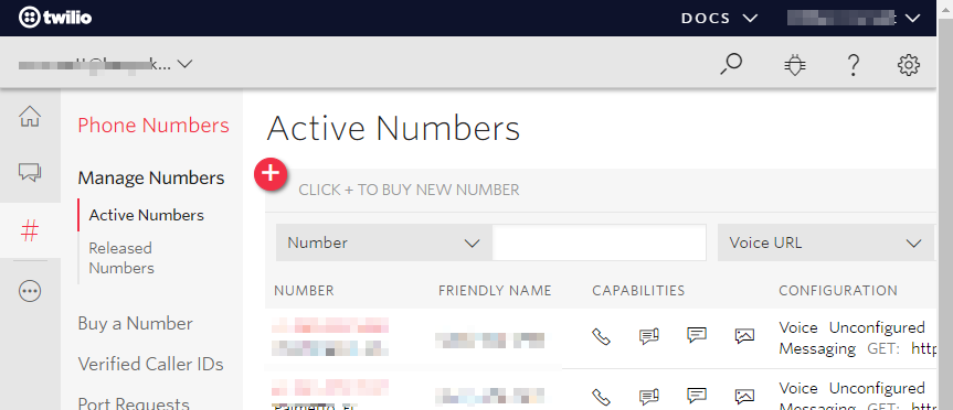 Twilio phone number configuration