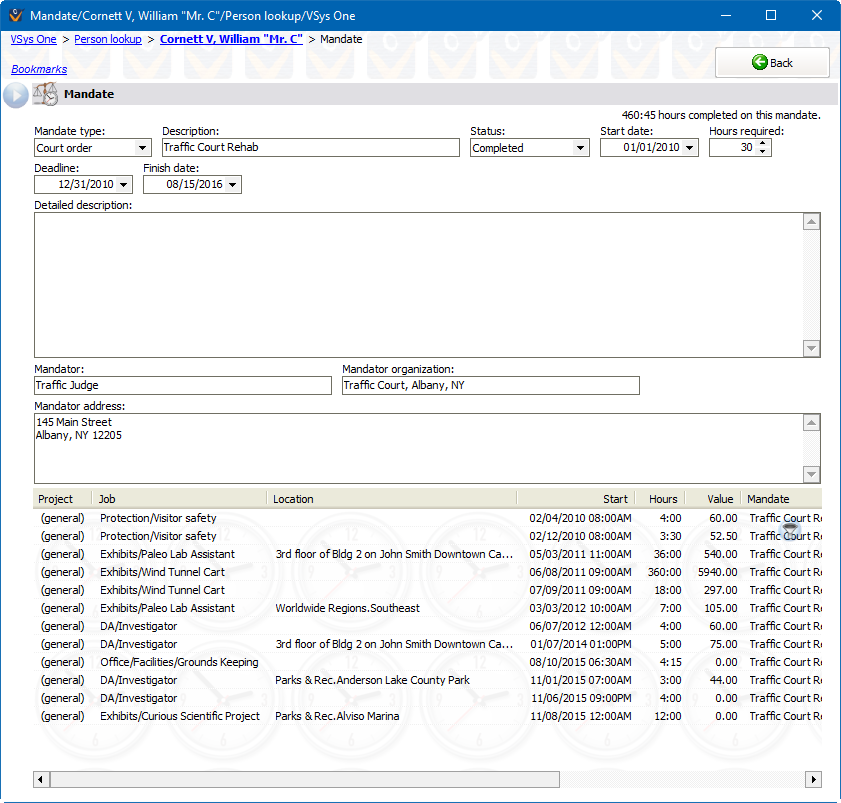 Mandate editor window showing the definition of a mandate