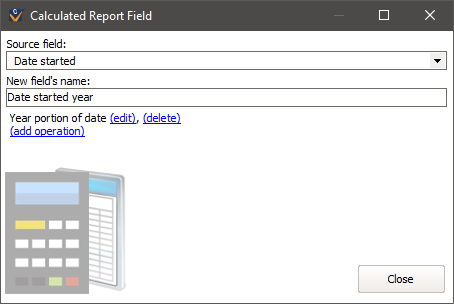 Calculated report field definition window