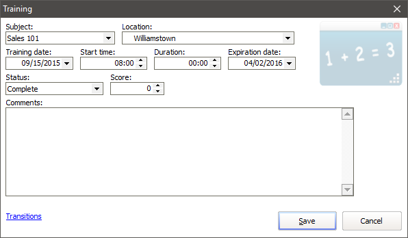 Training record not associated with a training course